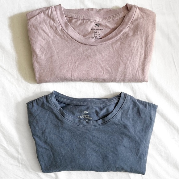H&M Tops - Set of 2 H&M Blush Pink  and Muted Blue‎ T-Shirts - Bundle | Size XS